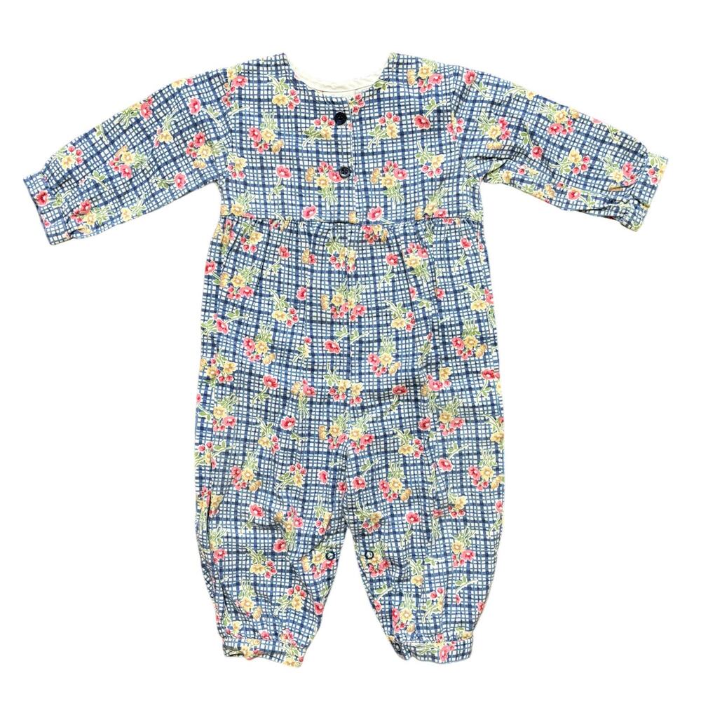 VTG 80s CARTER'S Floral Plaid Long Sleeve Bubble Jumper  USA  BABY 12-18M